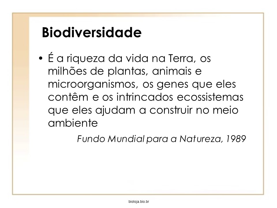 Conceitos e estimativas de biodiversidade slide 1