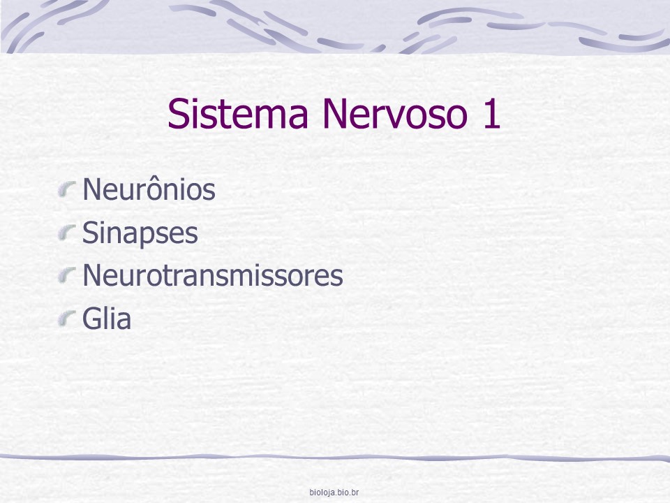 Sistema nervoso 1: neurônios, sinapses, neurotransmissores e glia slide 1