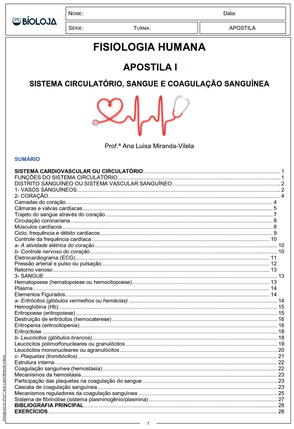 Apostila Fisiologia de órgãos e sistema I: sistema circulatório, sangue e coagulação sanguínea slide 0