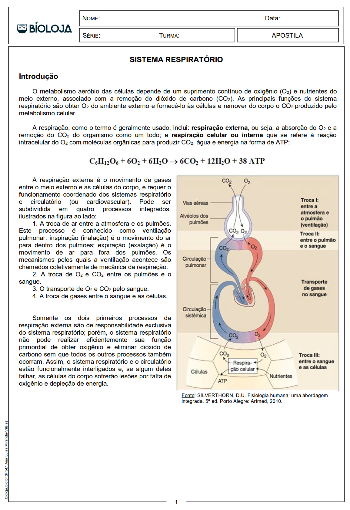Apostila Fisiologia de órgãos e sistema III: sistema respiratório slide 1